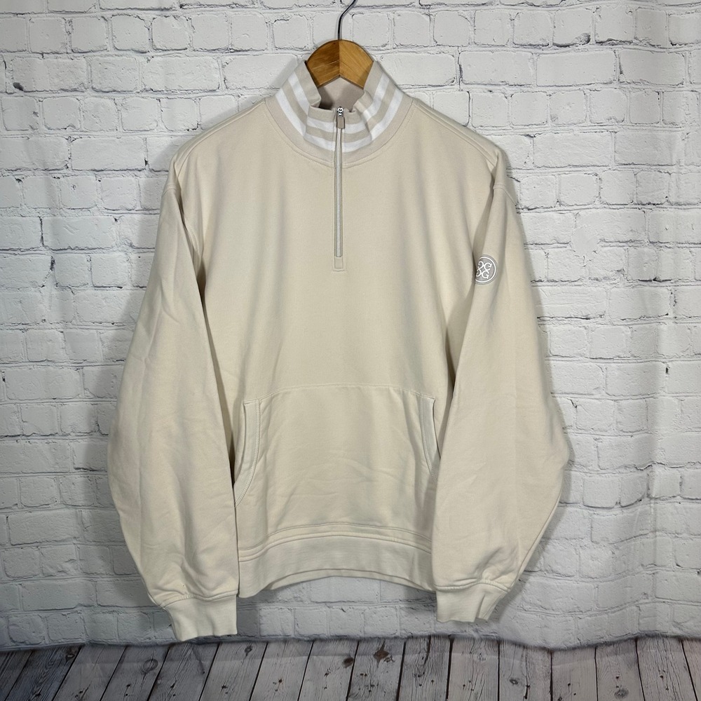 G/FORE Mens Terry Quarter Zip Pullover Stone Beige Golf Sweatshirt Medium